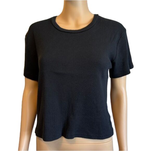 PINK Victoria's Secret Black Ribbed Cropped T-shirt size XS E99 - Picture 1 of 8